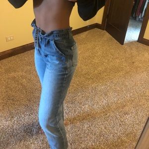 high rise paper bag mom jean